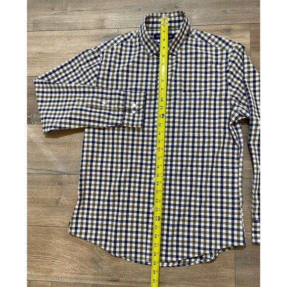 Mizzen+Main Shirt Mens M Brown Trim NO TUCK Plaid Untuck Leeward Performance - Picture 4 of 8